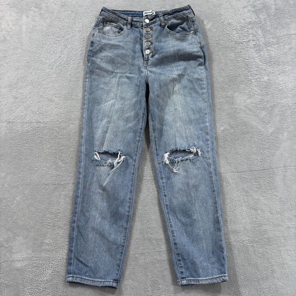 Abound Jeans Women's 26 Buttonfly  Slim Straight Blue‎ Light Wash Distressed Y2K